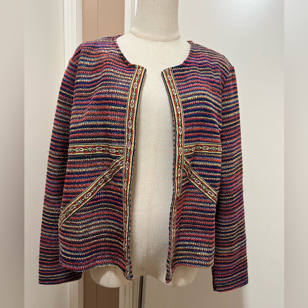 Asos Curve Size 14 Tweed Striped Blazer Jacket Open Front Boho.